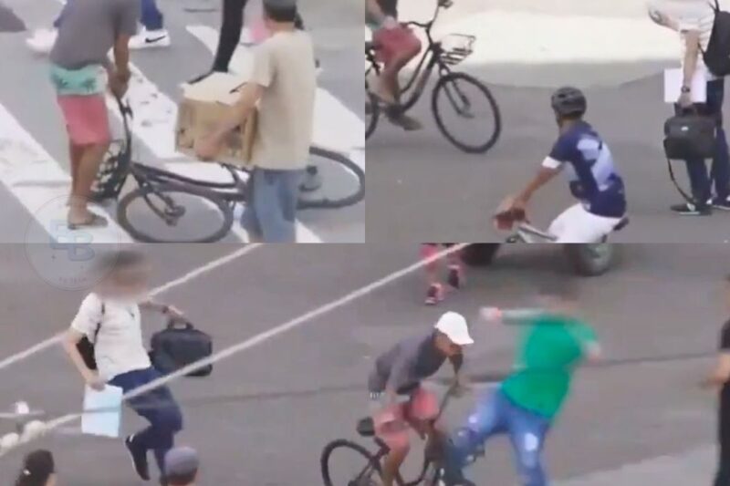 “PENSEI QUE IA ESCAPAR, MAS O CHUTE FOI MAIS RÁPIDO!”: Ladrão de bicicleta é derrubado por “justiceiro” após roubo no centro; Veja o vídeo do tombo!